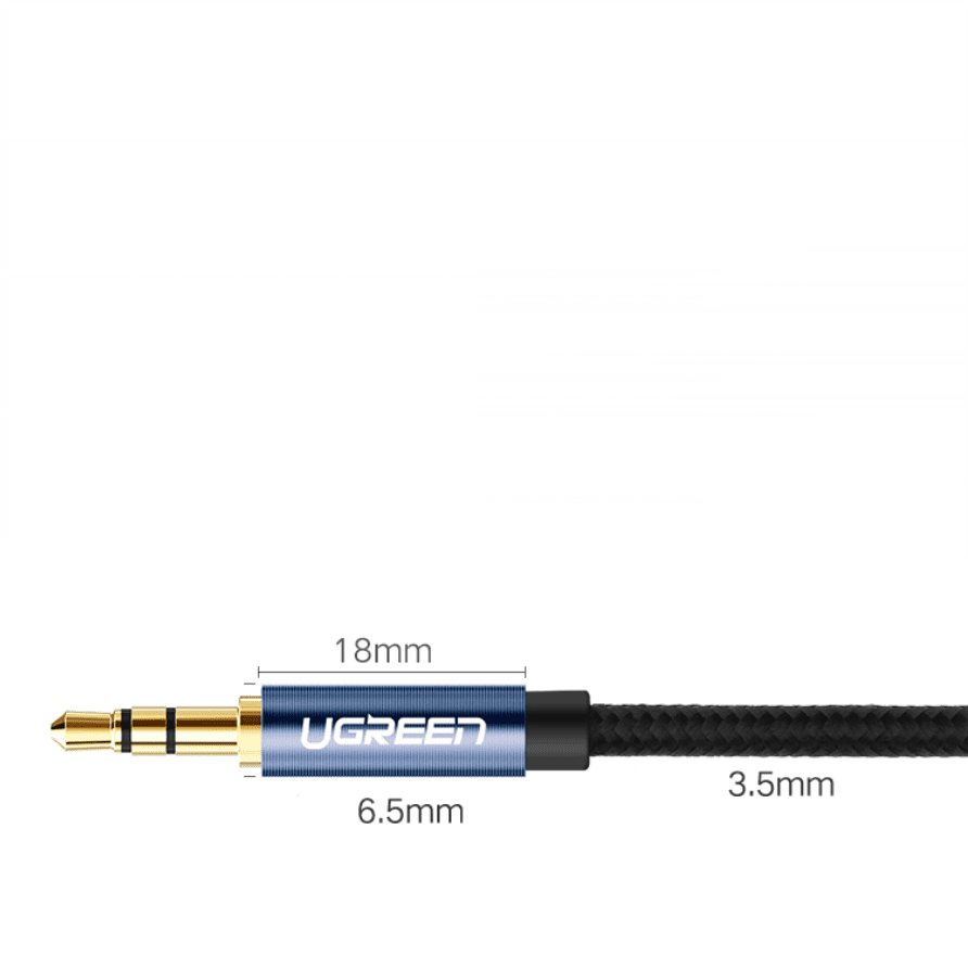 Dây âm thanh 3.5mm UGREEN AV112 Đầu vuông góc gập, vỏ bện vải sợi tổng hợp
