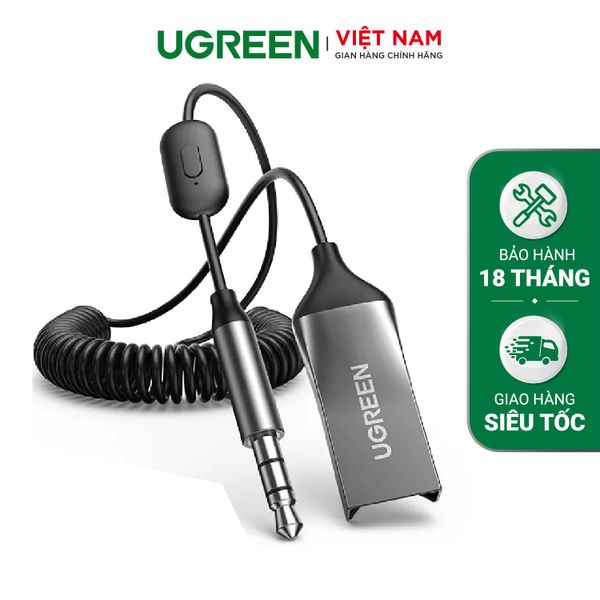 Bộ thu Bluetooth 5.0 UGREEN CM309 70603 – Bluetooth 5.0, dây lò xo tiện lợi, chống rối – Vỏ hợp kim