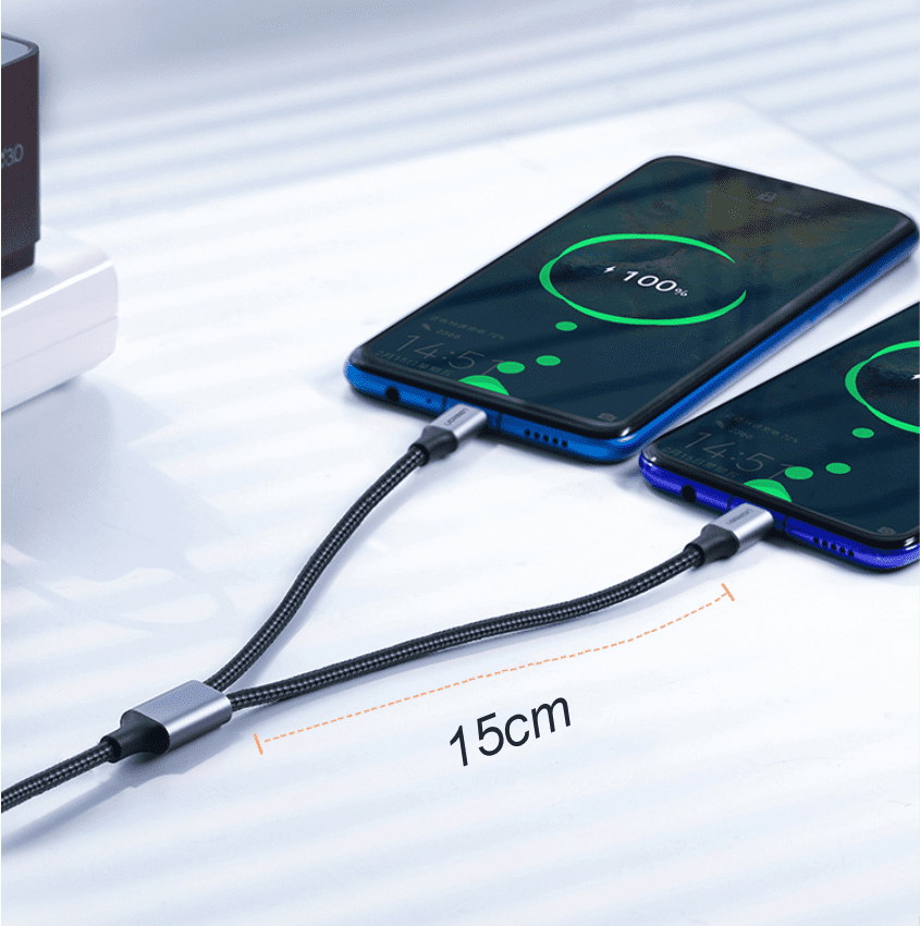 Cáp sạc nhanh 2 trong 1  UGREEN US196 – Sạc nhanh QC 3.0 2.0 cổng Micro USB và Type C