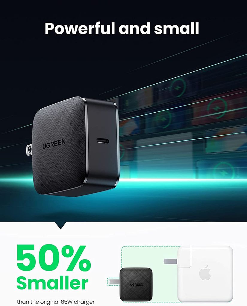 Củ sạc nhanh PD65W UGREEN CD217 – Cổng sạc Type C – Kích thước nhỏ gọn, hiệu suất sạc cao – Sạc đầy MacBook Pro 13 trong 2 giờ