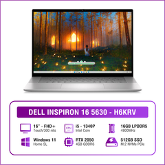 Laptop - Máy tính xách tay Dell Inspiron 16 5630 H6KRV (Intel Core i5-1340P | 16GB | 512GB | NVIDIA GeForce RTX 2050 | 16 inch FHD+ | Win 11 | Office | Bạc)