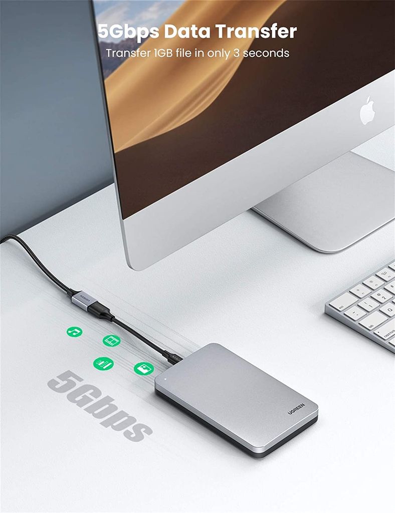 Cáp nối dài USB 3.0 UGREEN US115 – Tốc độ truyền 5Gbps – Dây bện nylon chắc chắn độ dài từ 0.5-2m – Hãng phân phối chính hãng – Bảo hành 18 tháng