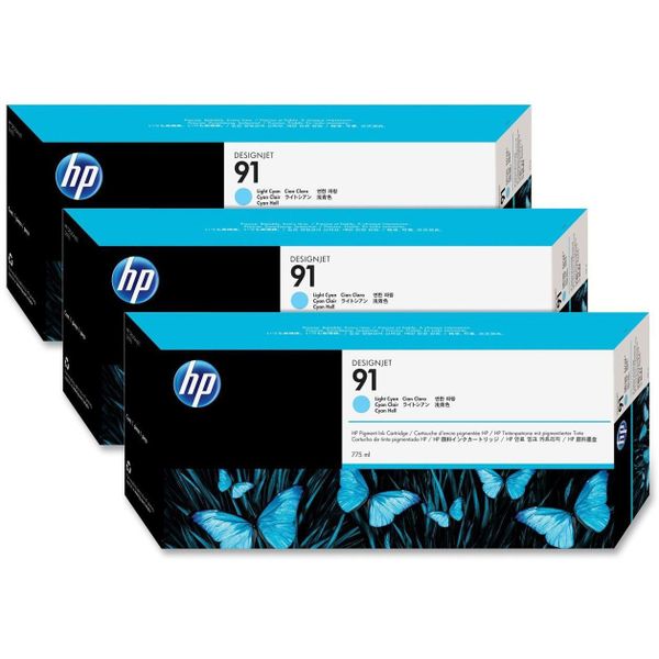 HP 91 3-pack 775-ml Light Cyan DesignJet Pigment Ink Cartridges (C9486A)