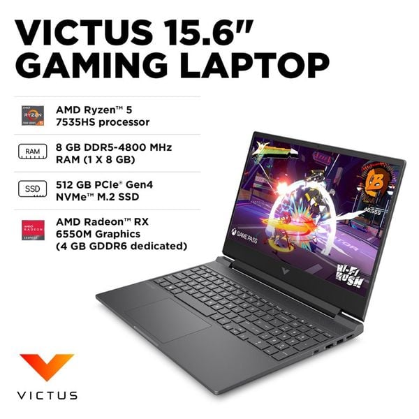 Laptop - Máy tính xách tay HP Gaming Victus 15-fb2063dx (Ryzen 5 - 7535HS/ RAM 8GB/ SSD 512GB/ RX 6550M 4GB/ 15.6'' FHD/ Win 11) 9Z7L4UA
