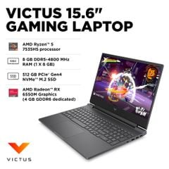 Laptop - Máy tính xách tay HP Gaming Victus 15-fb2063dx (Ryzen 5 - 7535HS/ RAM 8GB/ SSD 512GB/ RX 6550M 4GB/ 15.6'' FHD/ Win 11) 9Z7L4UA