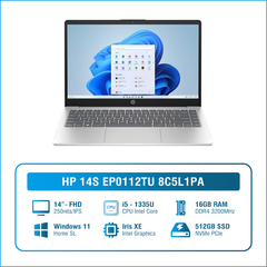 Laptop - Máy tính xách tay HP 14s ep0112TU 8C5L1PA (i5 1335U/ 16GB/ 512GB SSD/14 inch FHD/Win11/ Silver)