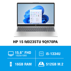 Laptop HP 15 fd0235TU 9Q970PA (i5 1334U/ 16GB/ 512GB SSD/15.6 inch FHD/Win11/ Bạc)