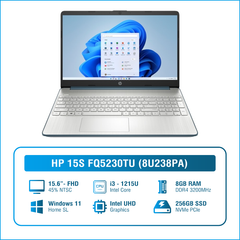 Laptop HP 15S FQ5230TU (8U238PA) CORE I3 1215U 8GB RAM 256GB SSD FULL WIN 11 15.6 INCH