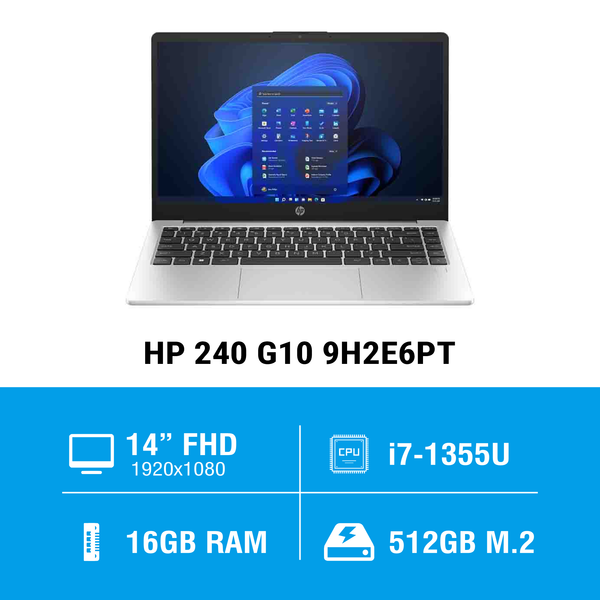 Laptop HP 240 G10 9H2E6PT (i7 1355U/ 16GB/ 512GB SSD/14 inch FHD/Win11/ Silver)