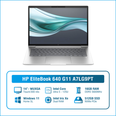 Laptop - Máy tính xách tay HP EliteBook 640 G11 A7LG9PT (Ultra 5 125U/ 16GB/ 512GB SSD/ 14 inch WUXGA Touch/ Win11/ Silver/ Vỏ nhôm)