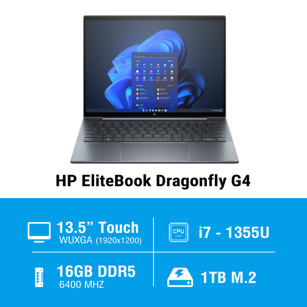 Laptop HP EliteBook Dragonfly G4 9H8X1PT (i7 1355U/ 16GB/ 1TB SSD/ 13.5 inch WUXGA Touch/ Win 11 Pro/ Blue/ Vỏ nhôm)