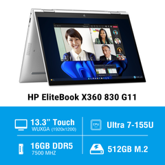 Laptop HP EliteBook 830 x360 G11 A7RA8PT (Ultra 7 155U/ 16GB/ 512GB SSD/ 13.3 inch WUXGA Touch/ Win 11 Pro/ Silver/ Vỏ nhôm)