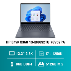 Laptop HP Envy X360 13-bf0092TU 76V59PA (i7 1250U/ 8GB/ 512GB SSD/13.3 inch OLED Touch/Win11/ Blue/ Vỏ nhôm/ Pen)