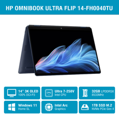 Laptop HP OmniBook Ultra Flip 14-fh0040TU B13VHPA (Ultra 7 258V/ Ram 32GB/ SSD 1TB/ Windows 11 Home/ 1Y/ Xanh)