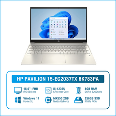 Laptop - Máy tính xách tay HP Pavilion 15-eg2037TX 6K783PA (Core™ i5-1235U | 8GB | 256GB | MX550 2GB | 15.6 inch FHD IPS | Win 11 | Vàng)