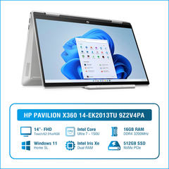 Laptop - Máy tính xách tay HP Pavilion x360 14-ek2013TU 9Z2V4PA (Core 7 150U/ 16GB/ 512GB SSD/ 14 inch FHD Touch/ Win11/ Silver/ Vỏ nhôm/ Pen)