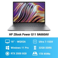Laptop HP Workstation Zbook 16 G11 Mobile 9A660AV (Ultra 7 155H/ 32GB/ 1TB SSD/ RTX 2000 Ada 8GB/ 16 inch WUXGA/ Win 11 Pro/ Gray)