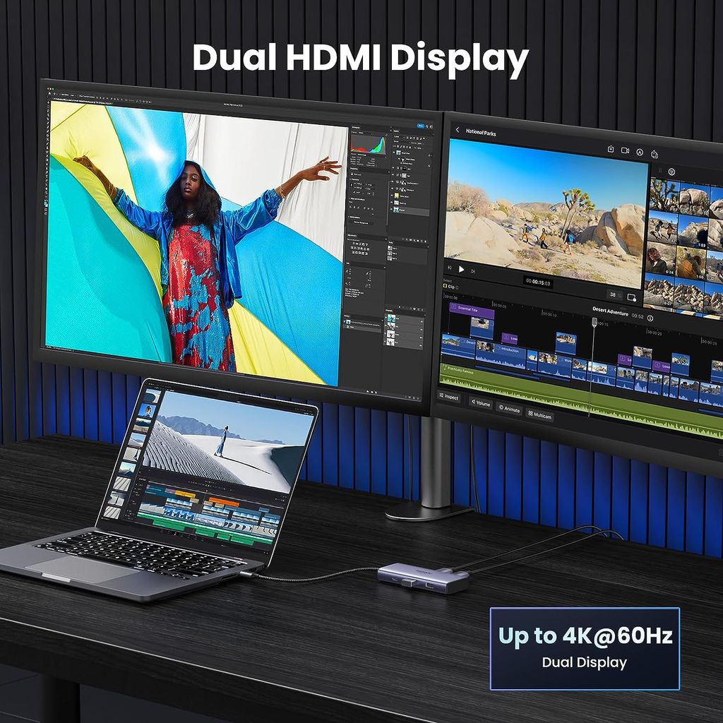 Hub Type C ra 2 cổng HDMI Ugreen 15852 2*USB-A 3.0+USB-C 3.0+2*HDMI+PD port Converter 2*HDMI with PD