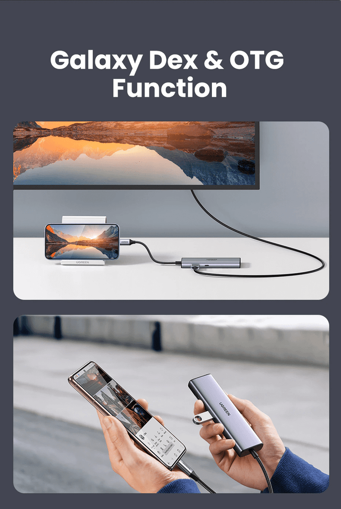 Hub chuyển đổi Type C Ugreen 90568 4K30Hz USB type C to 2 * USB3.0 + HDMI + RJ45 + SD&TF + PD Converter