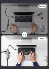 Hub chuyển đổi Type C Ugreen 90568 4K30Hz USB type C to 2 * USB3.0 + HDMI + RJ45 + SD&TF + PD Converter