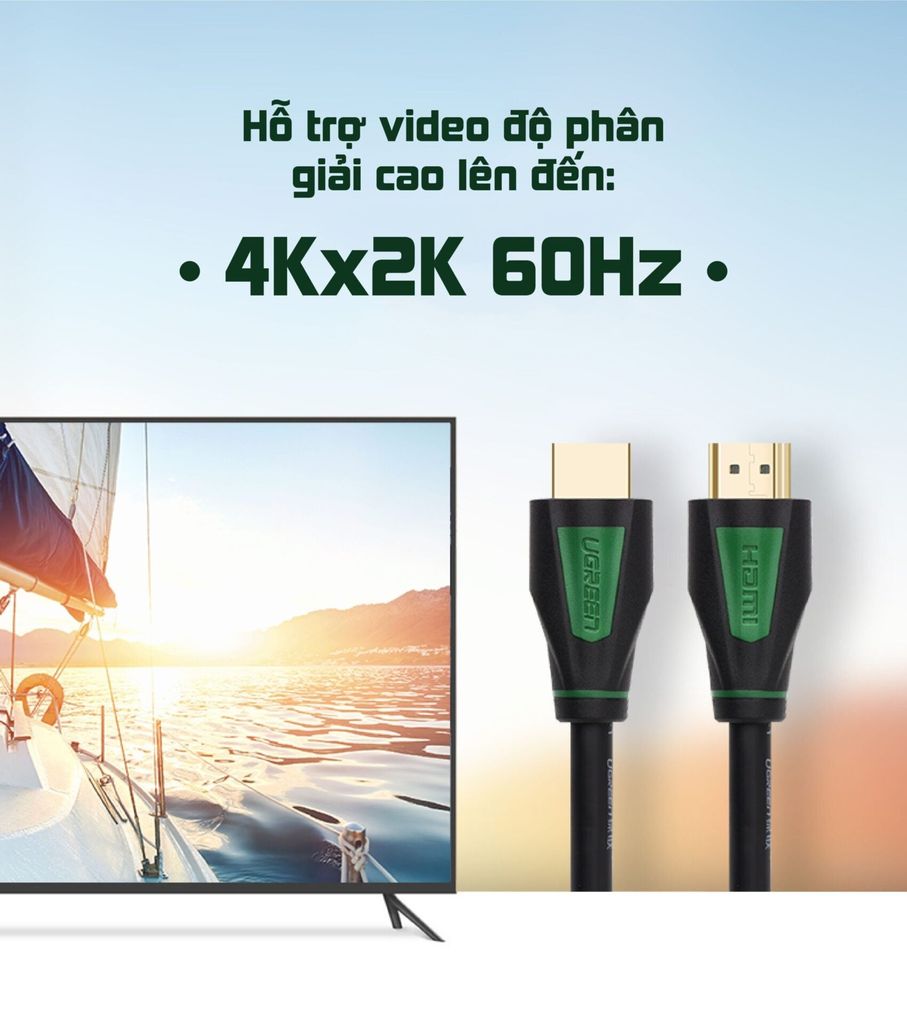 Dây cáp HDMI 2.0 4K/60Hz UGREEN HD116 thuần đồng khử Oxy hóa, dài 0.5m 1m 2m 3m – Tương thícmartTV, đầu DVD, Set top box, máy chiếuh với S