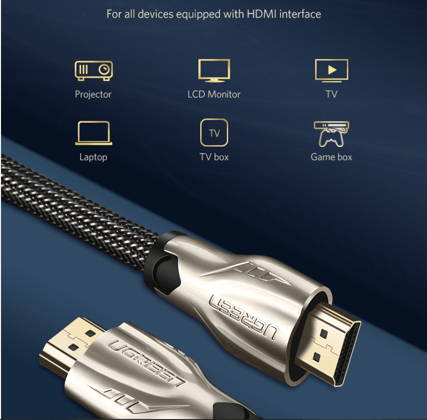 Dây cáp HDMI 2.0 4K60Hz UGREEN HD102 thuần đồng 19+1, đầu hợp kim, cáp dạng dẹt và dạng tròn vỏ bọc lưới, dài 1m 1.5m 2m 3m – Tương thích với SmartTV, đầu DVD, Set top box, máy chiếu