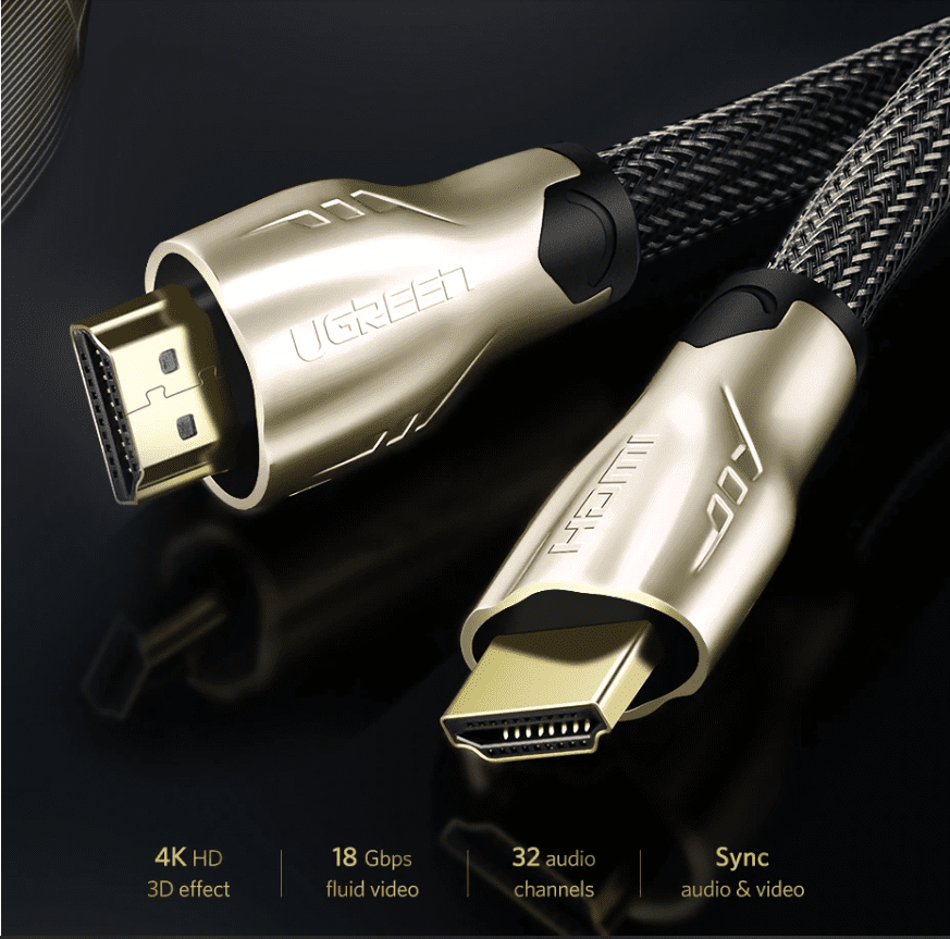 Dây cáp HDMI 2.0 4K60Hz UGREEN HD102 thuần đồng 19+1, đầu hợp kim, cáp dạng dẹt và dạng tròn vỏ bọc lưới, dài 1m 1.5m 2m 3m – Tương thích với SmartTV, đầu DVD, Set top box, máy chiếu