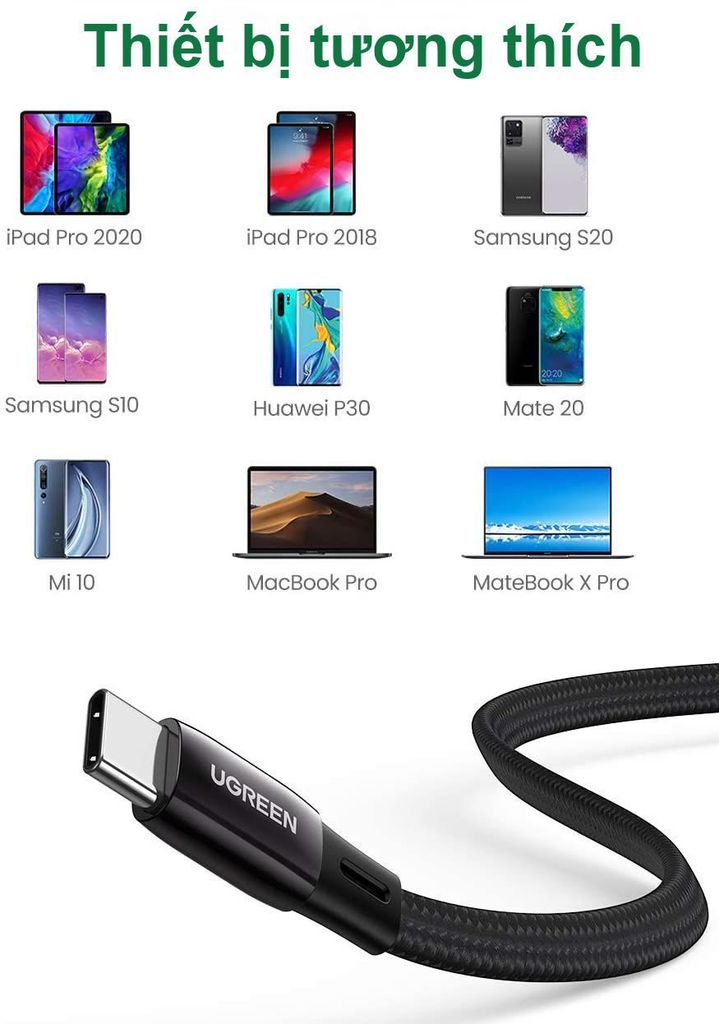 Cáp sạc nhanh Type C PD60W UGREEN US331