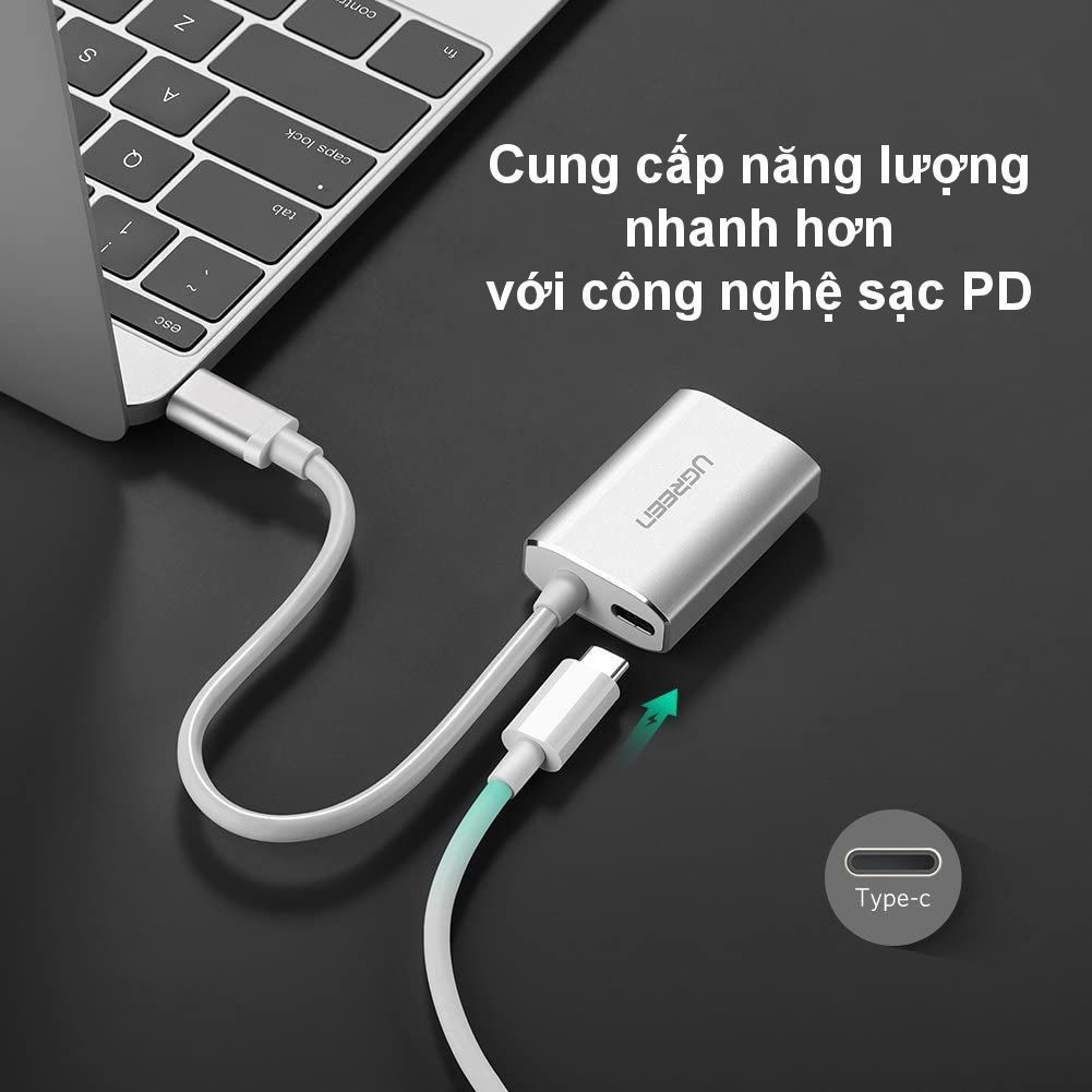 Cáp chuyển đổi Type C sang VGA UGREEN CM114 Hỗ trợ độ phân giải 1920x1080P/60Hz – Lõi đồng nguyên chất, truyền tải tín hiệu ổn định