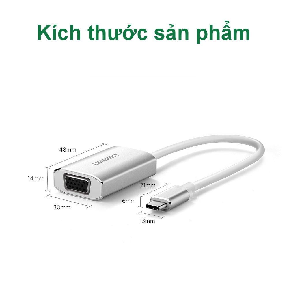Cáp chuyển đổi Type C sang VGA UGREEN CM114 Hỗ trợ độ phân giải 1920x1080P/60Hz – Lõi đồng nguyên chất, truyền tải tín hiệu ổn định