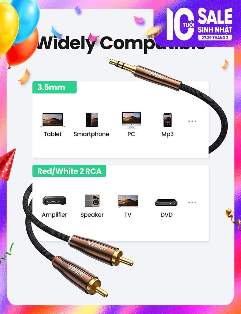 Cáp chuyển đổi 3.5mm sang 2 đầu RCA UGREEN AV170