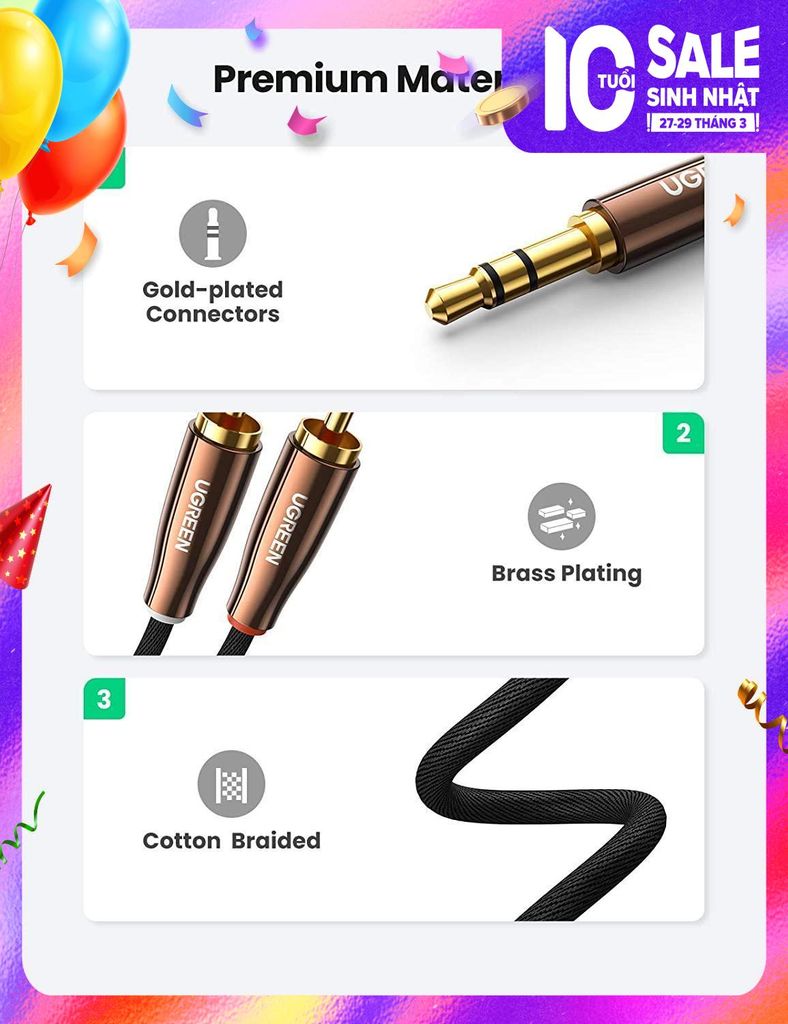 Cáp chuyển đổi 3.5mm sang 2 đầu RCA UGREEN AV170