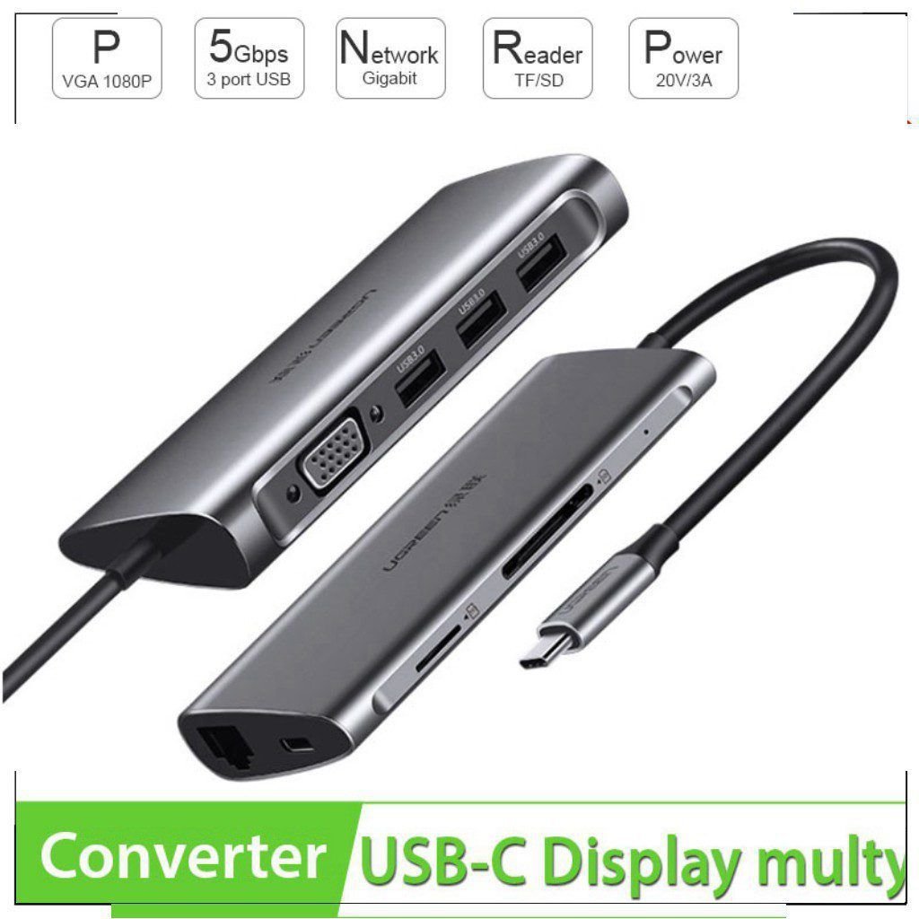 Hub Type C cho MacBook/ Laptop các thiết bị máy tính điện thoại hỗ trợ USB type C truyền âm thanh hình ảnh UGREEN – 70649
