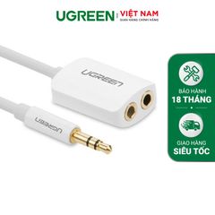 Cáp âm thanh chia 1 đầu jack 3.5mm đực sang hai đầu jack 3.5mm cái dài 20cm UGREEN 10738 (trắng)