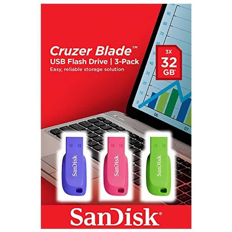 SanDisk Cruzer Blade USB Flash Drive  CZ50 -32GB -  Blue/ Pink/ Green (SDCZ50C-032G-B46T)