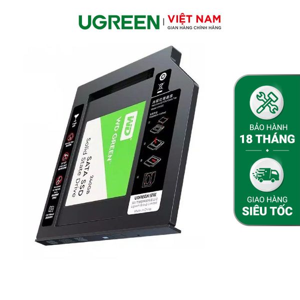 Khay đựng ổ cứng 2.5″ cho Laptop có ổ CD mỏng 9.5mm UGREEN 70657 cao cấp
