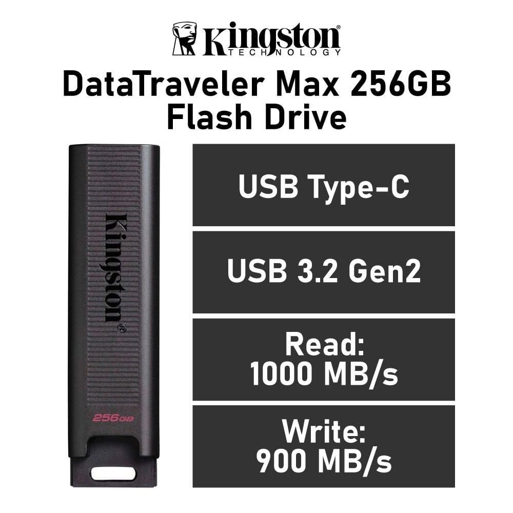 USB Kingston Data Traveler Max 256GB Type C – DTMAX/256GB (Read 1000Mb/s - Write 900Mb/s)