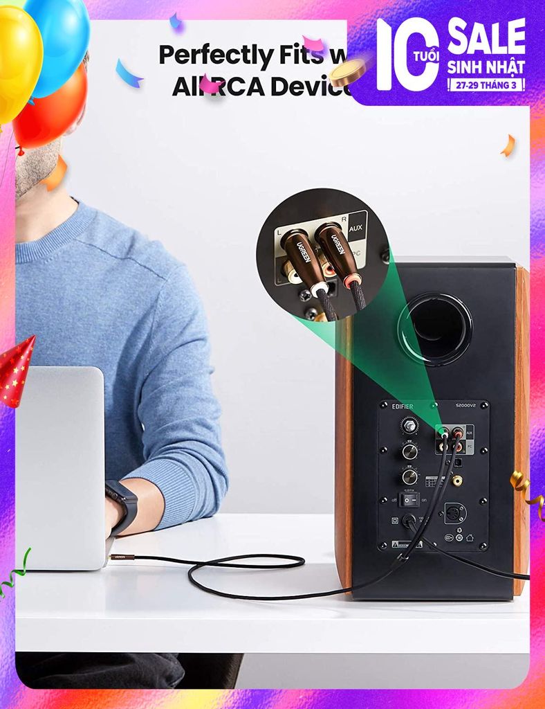 Cáp chuyển đổi 3.5mm sang 2 đầu RCA UGREEN AV170