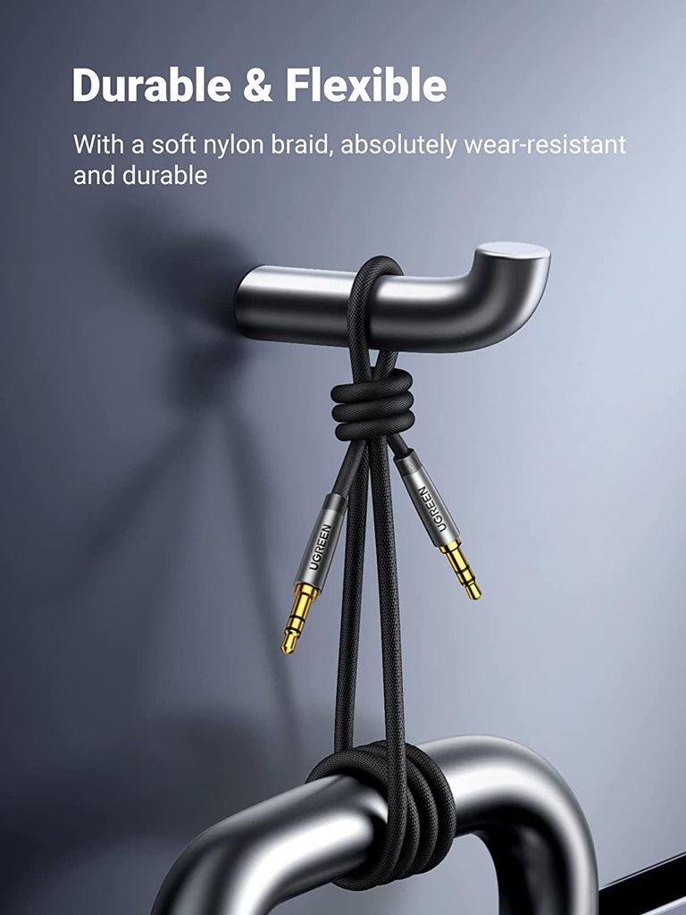 Cáp âm thanh 3.5mm UGREEN AV150 đầu mạ vàng, đây bọc dù