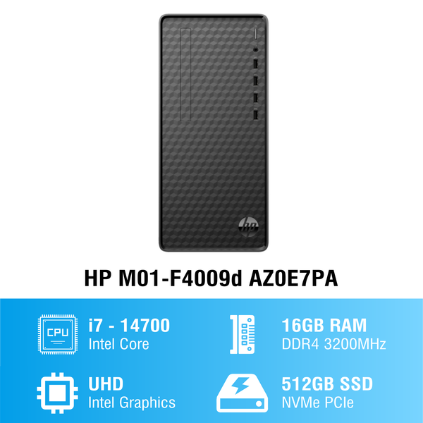 Máy bộ PC HP M01-F4009d AZ0E7PA (i7 14700/ Ram 16GB/ SSD 512GB/ Windows 11 Home/ 1Y)