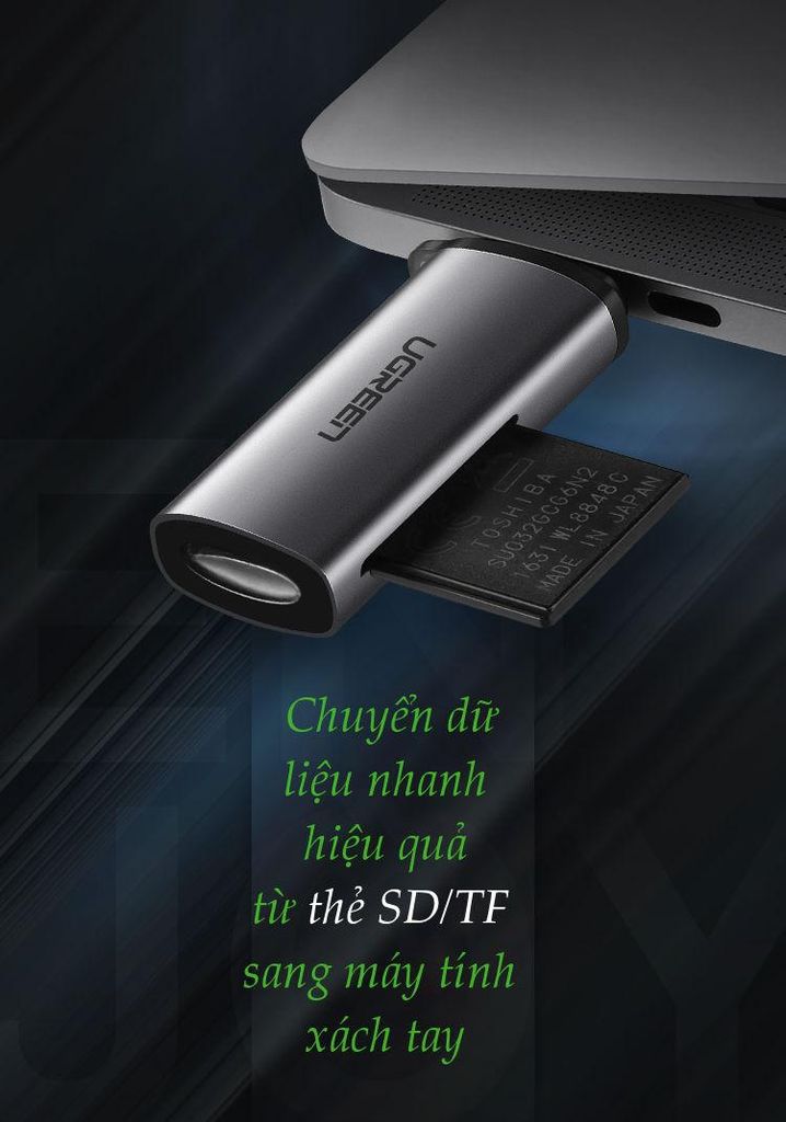 Đầu đọc thẻ Type C UGREEN CM184 – 2 khe thẻ cắm SD và TF – Hỗ trợ chức năng OTG