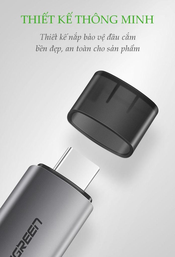 Đầu đọc thẻ Type C UGREEN CM184 – 2 khe thẻ cắm SD và TF – Hỗ trợ chức năng OTG