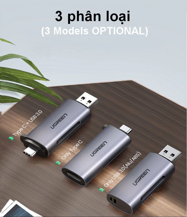 Đầu đọc thẻ Type C UGREEN CM184 – 2 khe thẻ cắm SD và TF – Hỗ trợ chức năng OTG