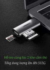 Đầu đọc thẻ Type C UGREEN CM184 – 2 khe thẻ cắm SD và TF – Hỗ trợ chức năng OTG