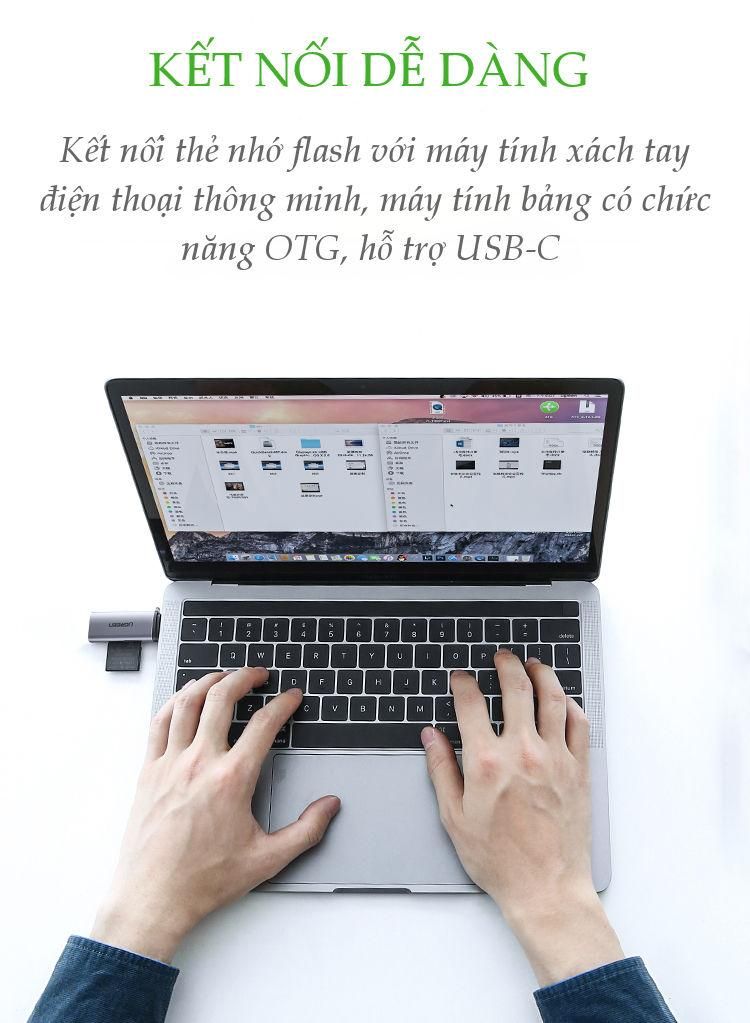 Đầu đọc thẻ Type C UGREEN CM184 – 2 khe thẻ cắm SD và TF – Hỗ trợ chức năng OTG
