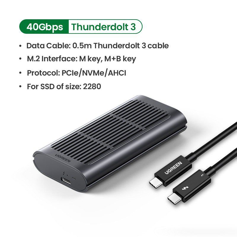 Hộp đựng ổ cứng M.2 UGREEN CM343 – Tốc độ truyền 40GpbsThunderbolt ™ 3 hỗ trợ ổ cứng 2 TB