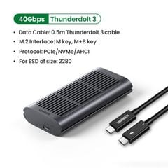 Hộp đựng ổ cứng M.2 UGREEN CM343 – Tốc độ truyền 40GpbsThunderbolt ™ 3 hỗ trợ ổ cứng 2 TB