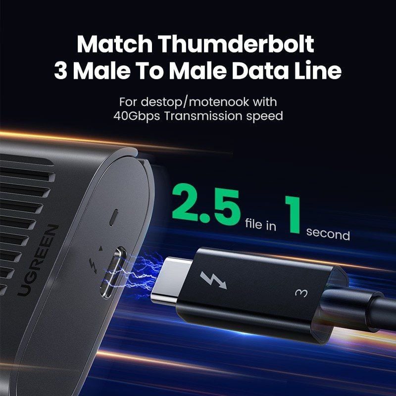 Hộp đựng ổ cứng M.2 UGREEN CM343 – Tốc độ truyền 40GpbsThunderbolt ™ 3 hỗ trợ ổ cứng 2 TB