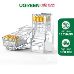 Đầu bấm mạng Cat6 UGREEN NW120 đầu nối mạ vàng nhựa PC trong suốt chống gỉ