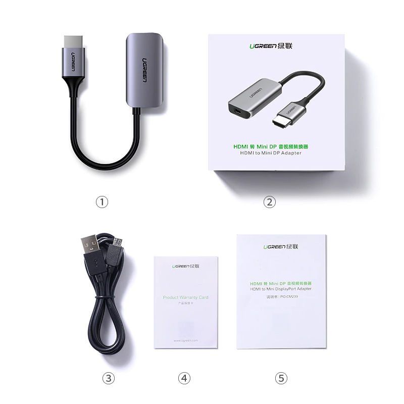 Cáp chuyển đổi HDMI sang Mini Displayport UGREEN CM239 Hỗ trợ 4Kx2K – Kết nối mạ vàng, dài 10cm